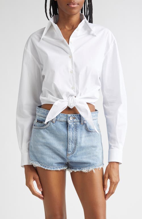 Dolce & Gabbana Dolce&gabbana Tie Font Stretch Poplin Crop Button-up Shirt In White