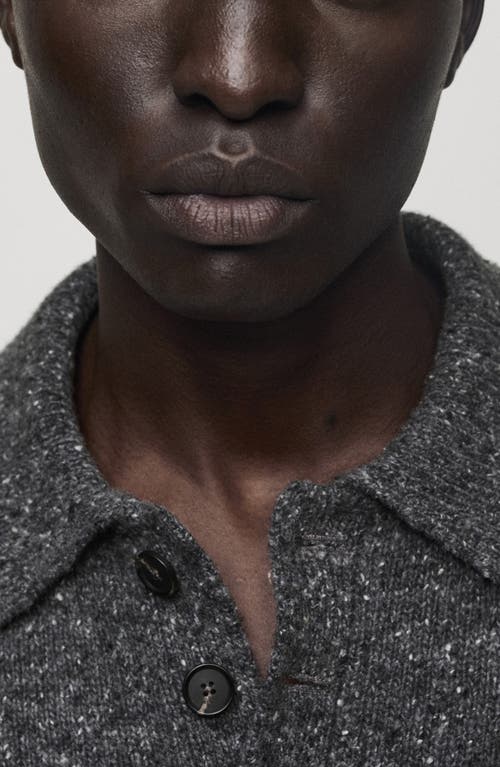 Mango Marbled Wool Blend Knit Polo Sweater In Gray