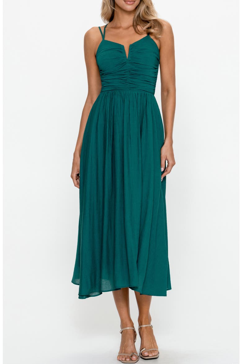 Smocked Strappy Midi Dress, Alternate, color, DARK GREEN