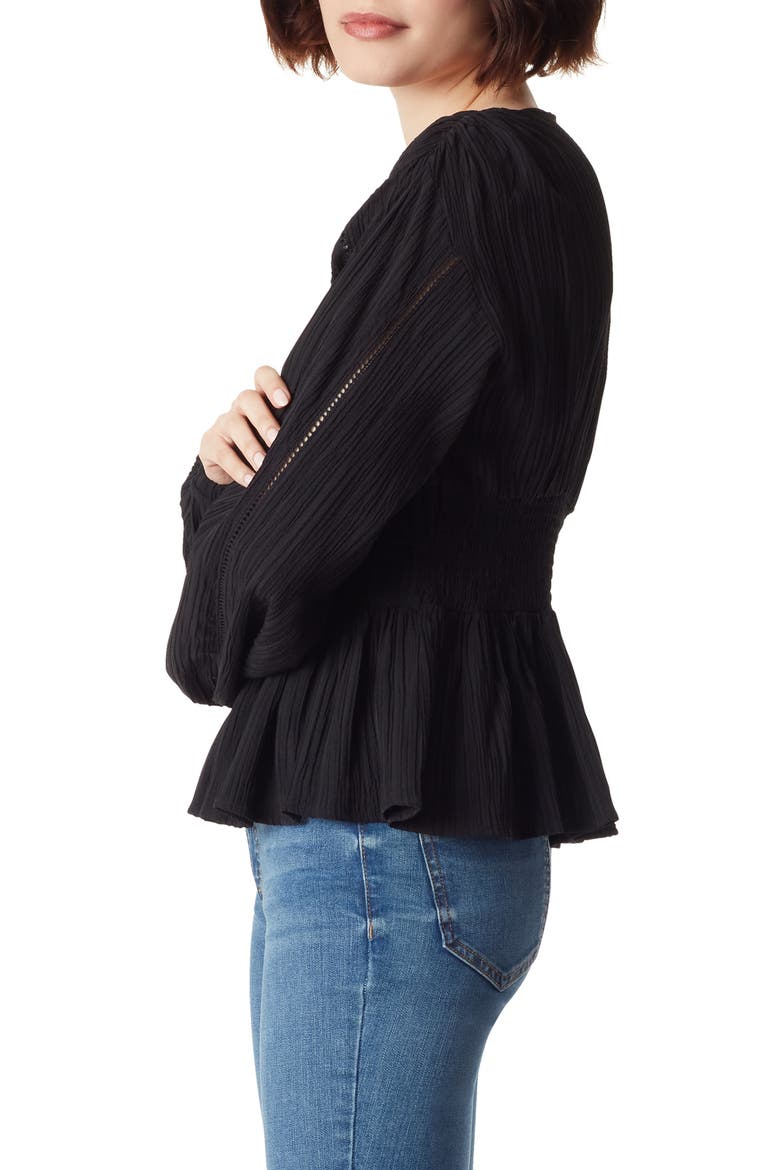 Evie Long Sleeve Plissé Peplum Top, Alternate, color, BLACK