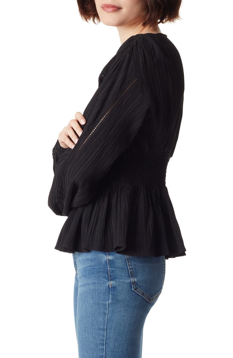 Sam Edelman Evie Long Sleeve Plissé Peplum Top, Alternate, color, 