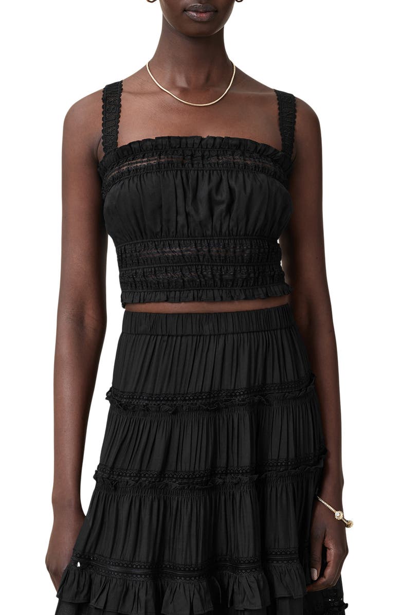 AllSaints Talia Lace Cropped Top, Main, color, Black