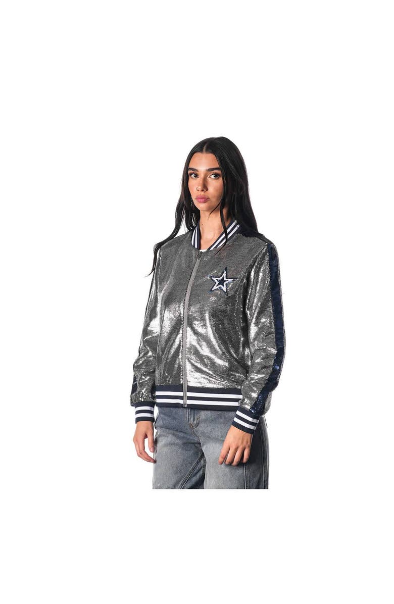 THE WILD COLLECTIVE Women's The Wild Collective  Silver Dallas Cowboys Sequin Full-Zip Bomber Jacket, Main, color, Silver