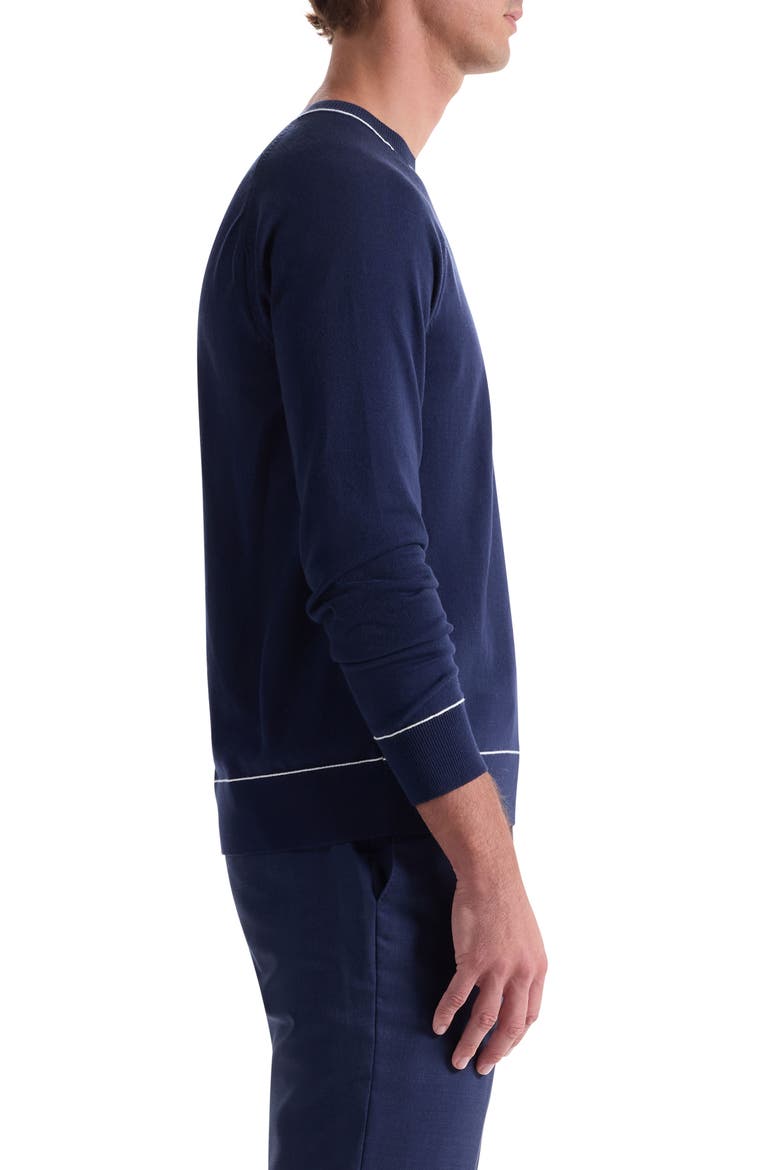 Tipped Cotton Blend Crewneck Sweater, Alternate, color, NAVY