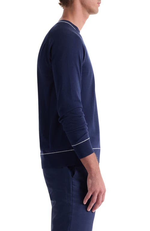 Bugatchi Tipped Cotton Blend Crewneck Sweater In Blue