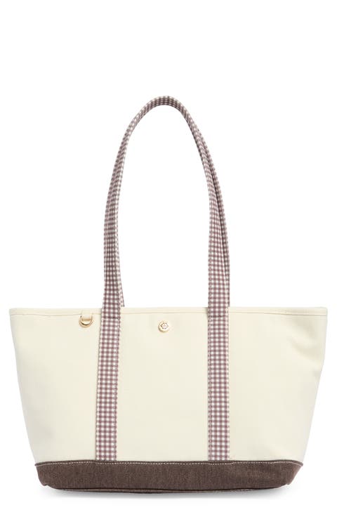 Gingham Trim Knit Tote