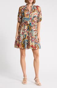 Halogen® Paisley Print Babydoll Dress