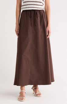 Leith Drawstring Waist Cotton Poplin Maxi Skirt