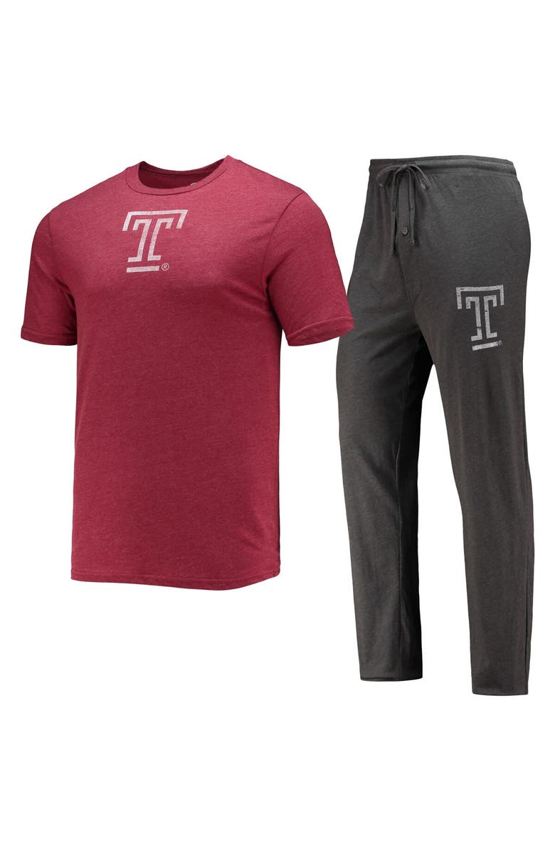 CONCEPTS SPORT Men's Concepts Sport Heathered Charcoal/Cherry Temple Owls Meter T-Shirt & Pants Sleep Set, Main, color, Heather Charcoal