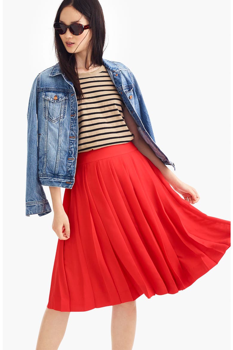 Double Pleated Midi Skirt, Alternate, color, BRIGHT CERISE