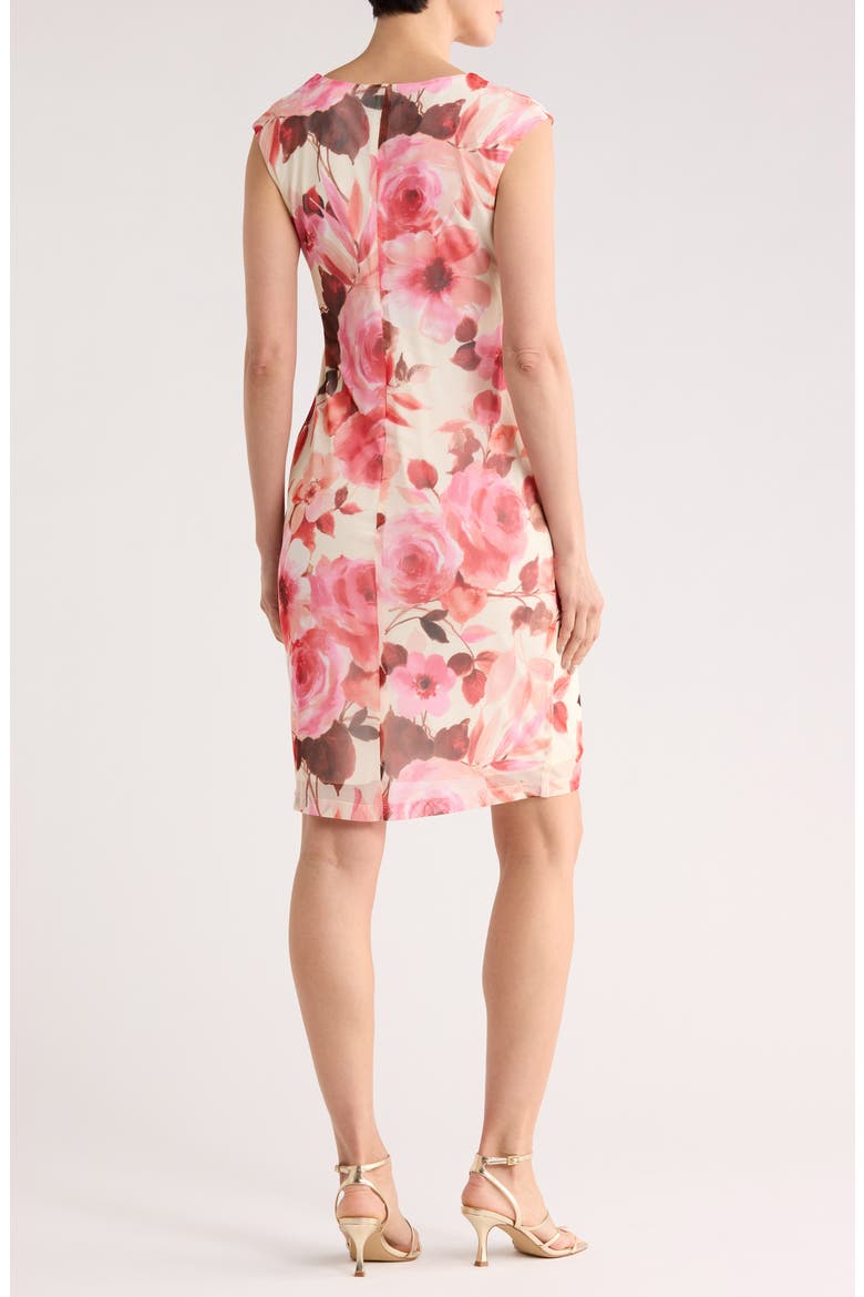 Floral Ruched Mesh Dress, Alternate, color, IVORY
