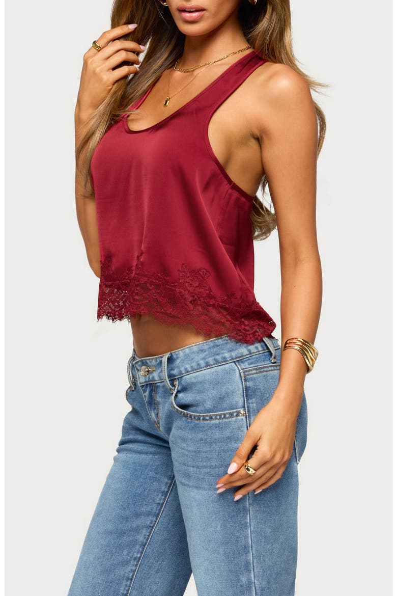 Onie Lace Trim Satin Tank, Alternate, color, BURGUNDY