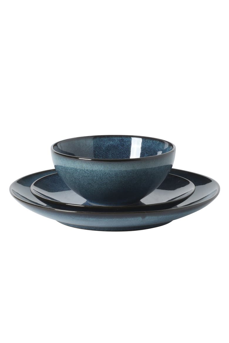 Castle Peak 12-Piece Reactive Glaze Stoneware Dinnerware Set, Alternate, color, Blue