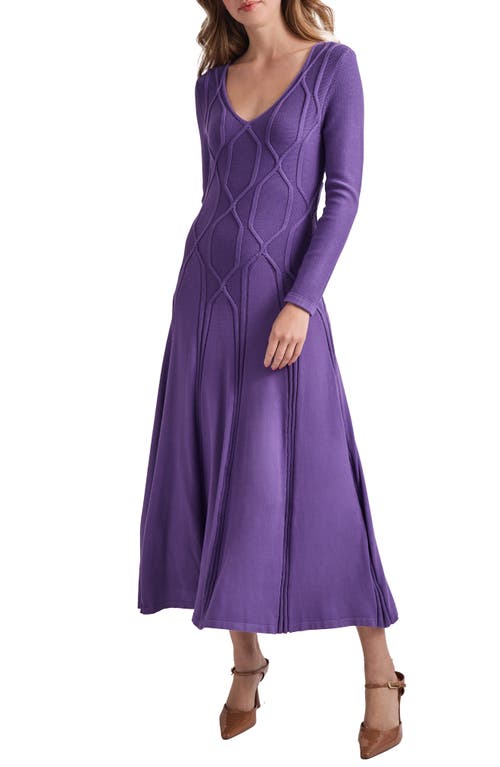 Misook Long Sleeve Geometric Jacquard Fit & Flare Dress in Plum Royale 