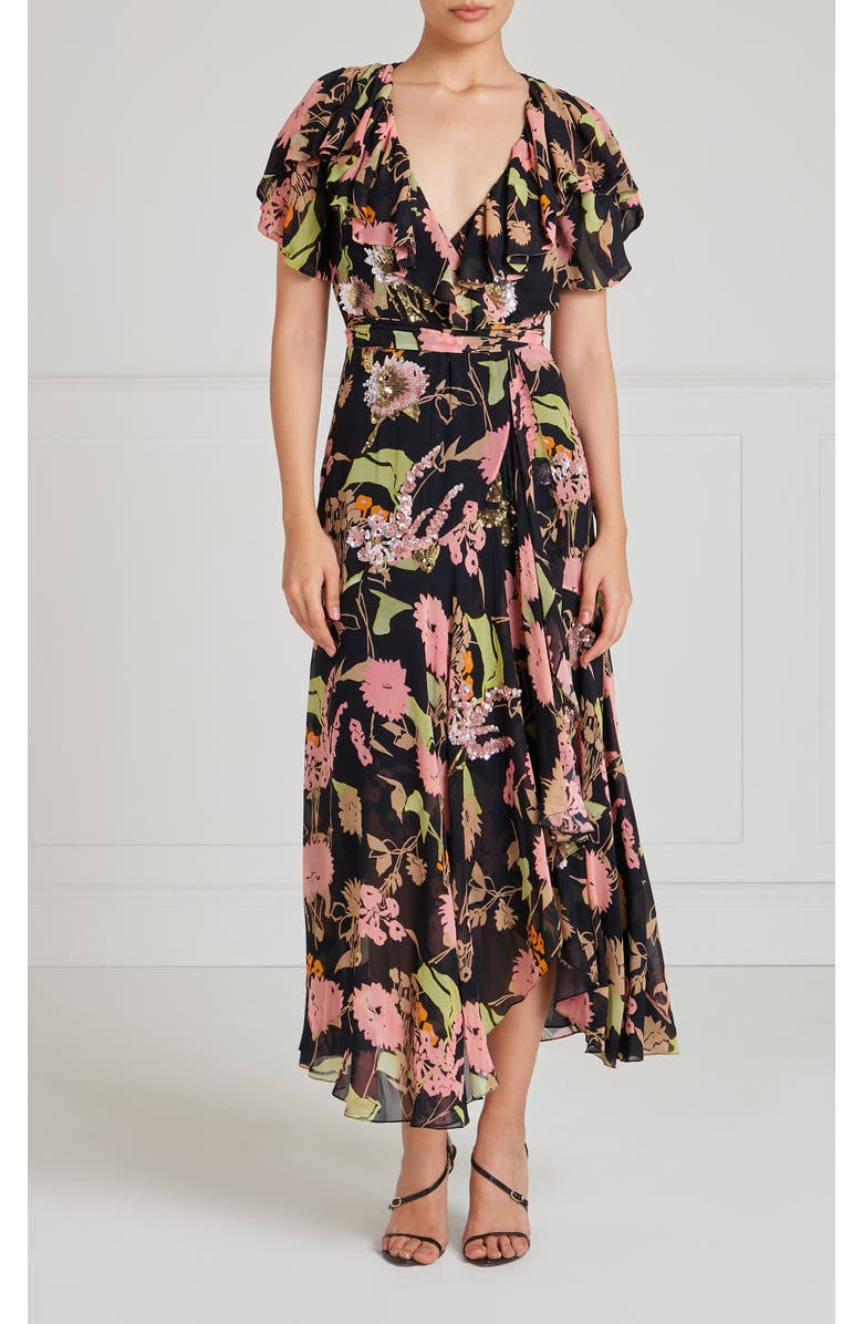 Temperley London Maisie Wrap Dress, Main, color, Black Mix