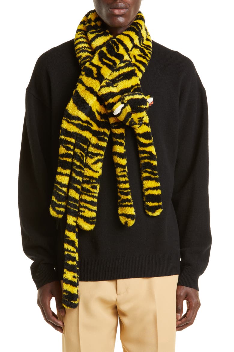 Tiger Faux Shearling Scarf, Alternate, color, GOLDEN YELLOW
