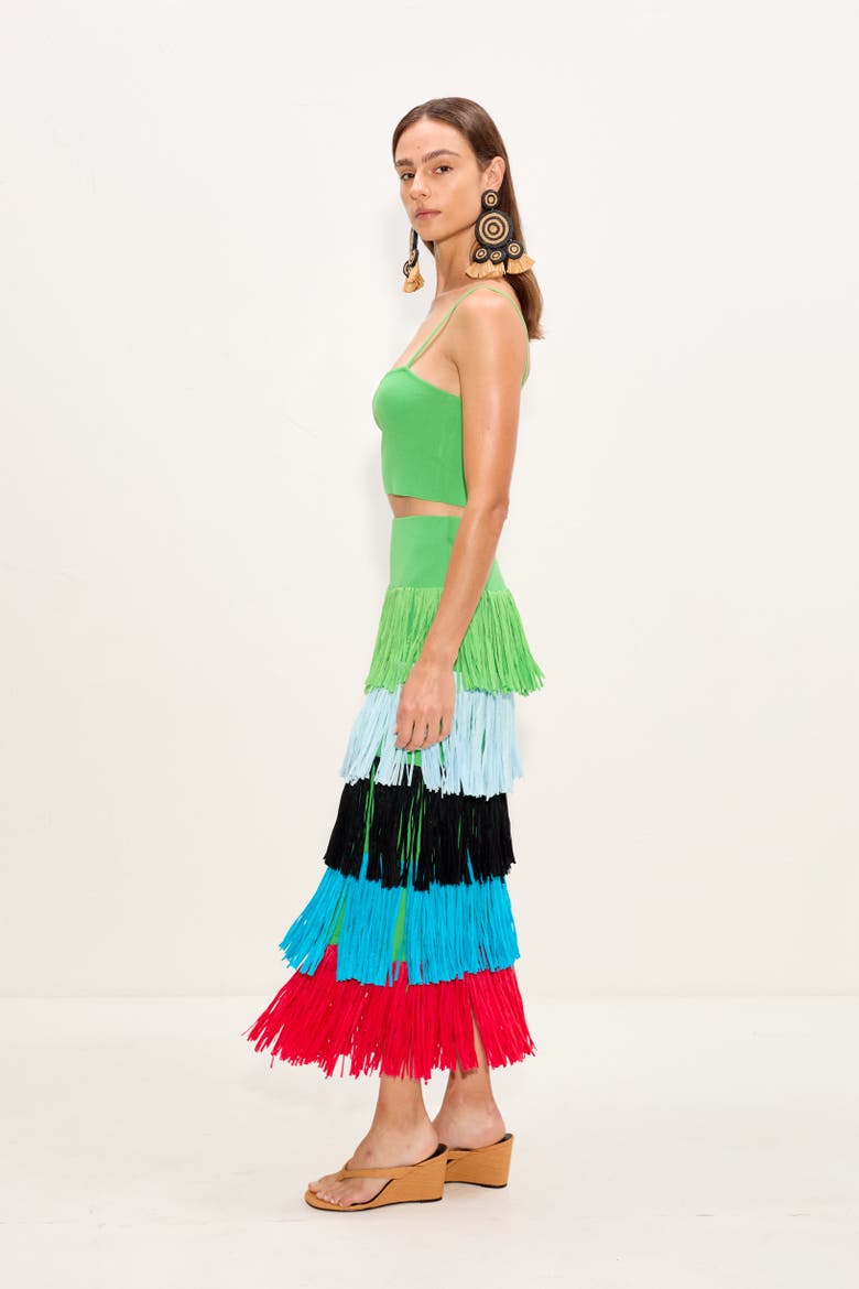 Dio Fringe Knit Skirt, Alternate, color, Grass Green Multi