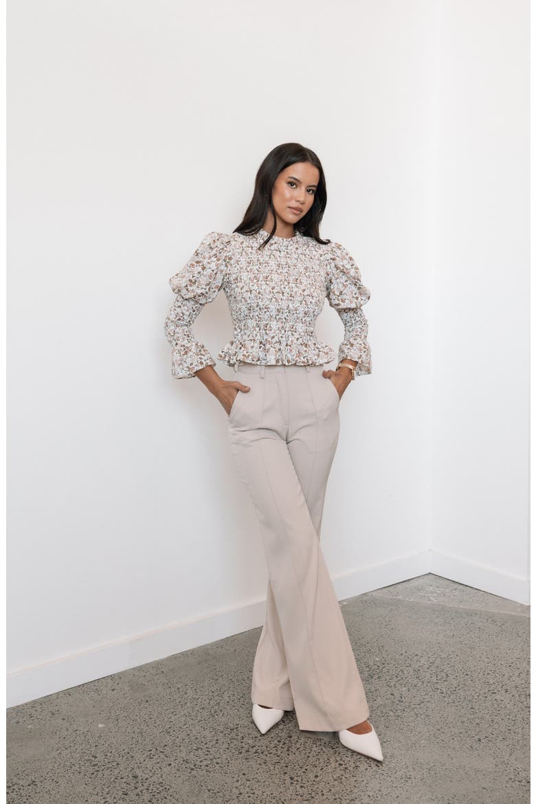 Novah Long Sleeve Smocked Peplum Top, Alternate, color, WHITE FLORAL