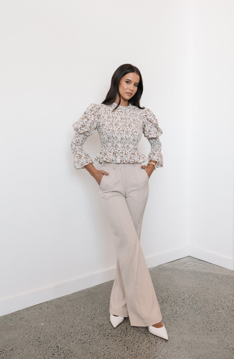 Petal & Pup Novah Long Sleeve Smocked Peplum Top, Alternate, color, White Floral