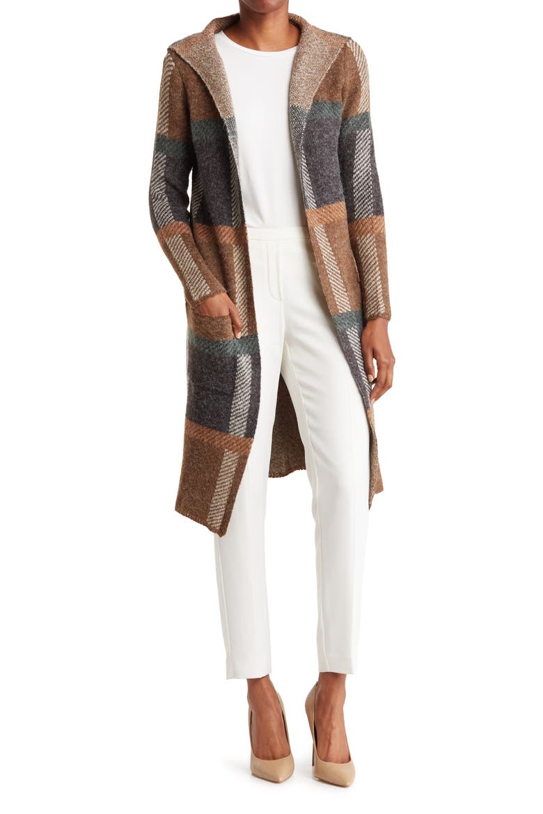 Plaid Hooded Maxi Cardigan, Main, color, CHOCOLATE PLAID