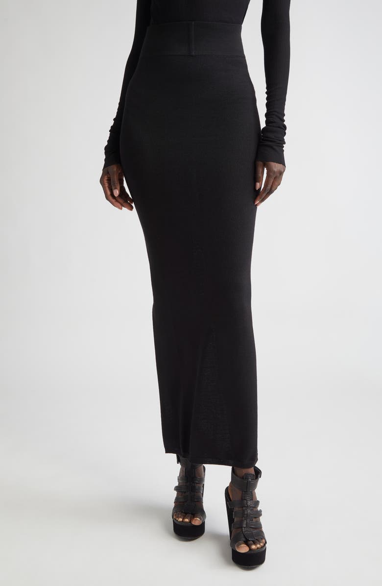 Rick Owens Gonna in Maglia Pillar Wool Rib Skirt, Main, color, Black