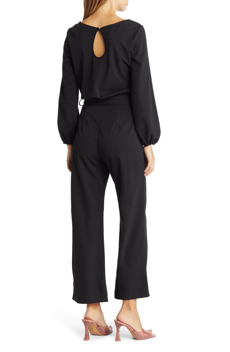 NIKKI LUND Joy Long Sleeve Tie Waist Jumpsuit, Alternate, color, Black
