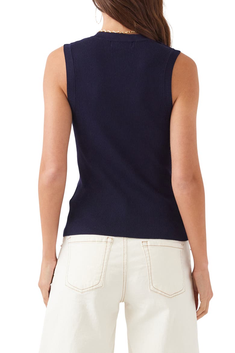 Ruffle Detail Rib Sleeveless Sweater, Alternate, color, NAVY