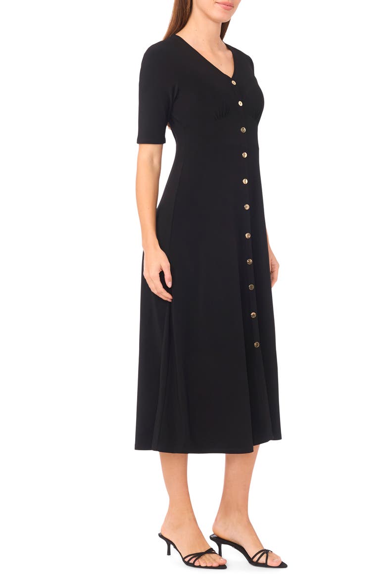Button Front Midi Dress, Alternate, color, BLACK