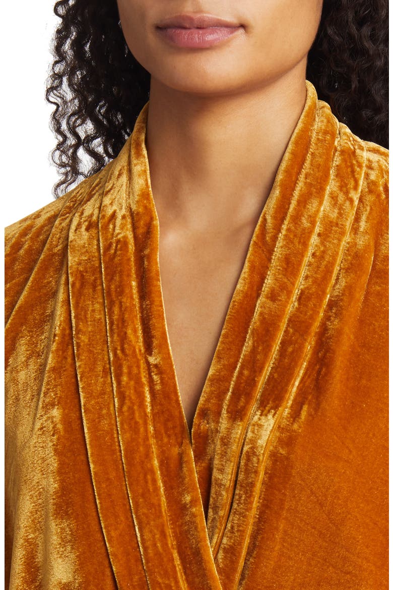 Nama Surplice V-Neck Bracelet-Sleeve Velvet Romper, Alternate, color, GOLDEN OCHRE