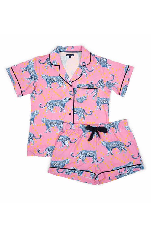 Katie Kime Cosmic Cheetah Pajama Shorts Set In Pink