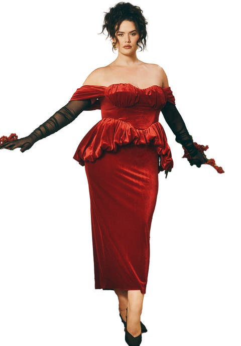 Velvet Peplum Midi Dress (Plus)