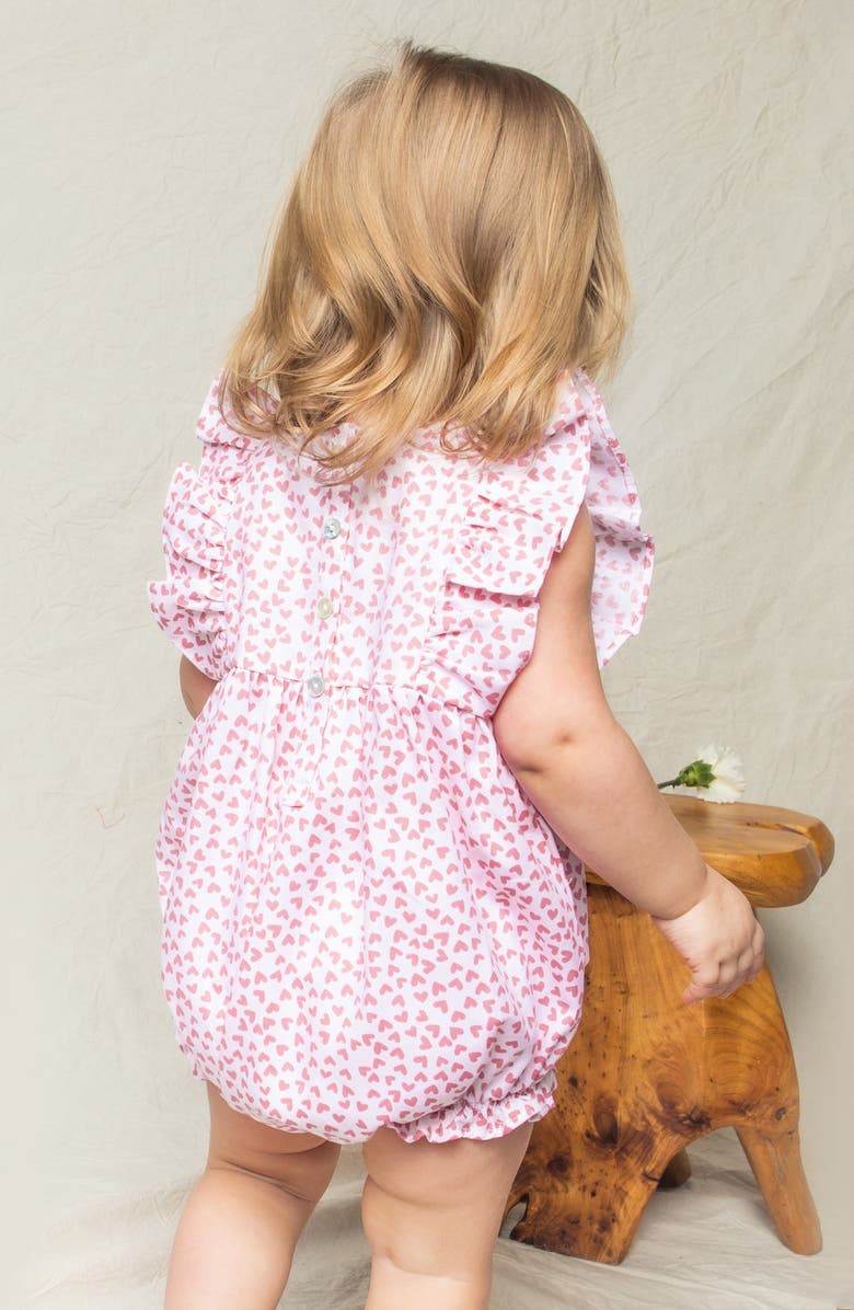 Petite Plume Heart Print Ruffle Romper, Alternate, color, Pink