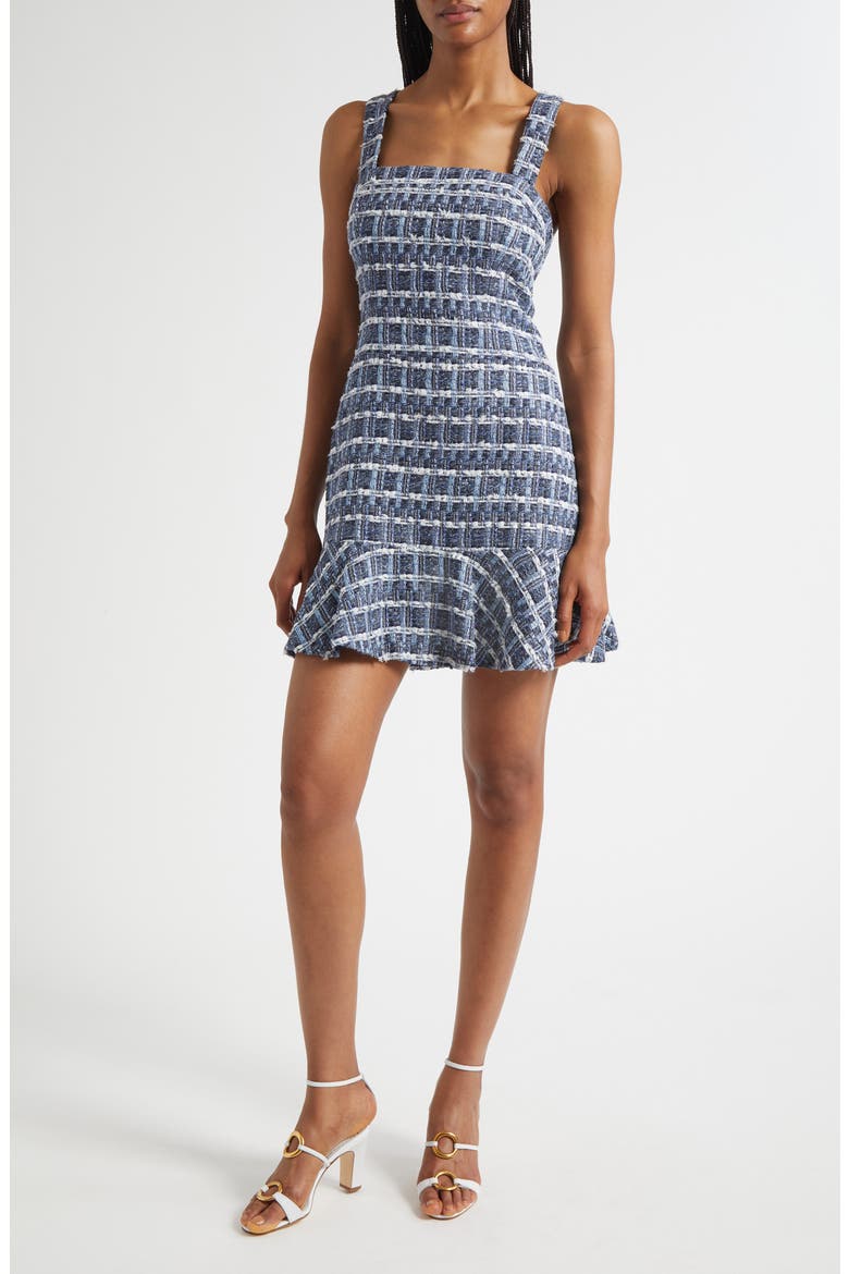 Kaidra Square Neck Tweed Minidress, Main, color, INDIGO