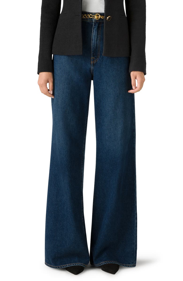 ST. JOHN Paseo Nonstretch Denim Wide Leg Jeans, Main, color, Dark Indigo