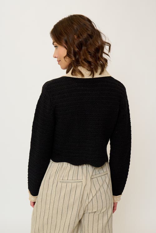 Central Park West Rose Scallop Edge Sweater In Black