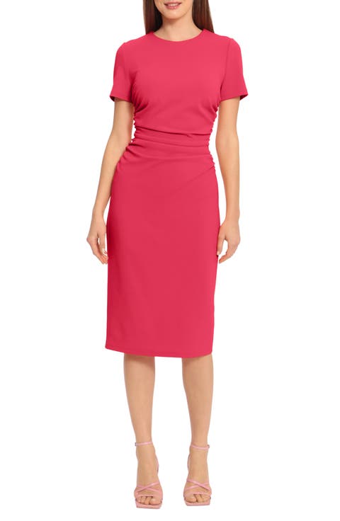 Ruched Short Sleeve Midi Dress