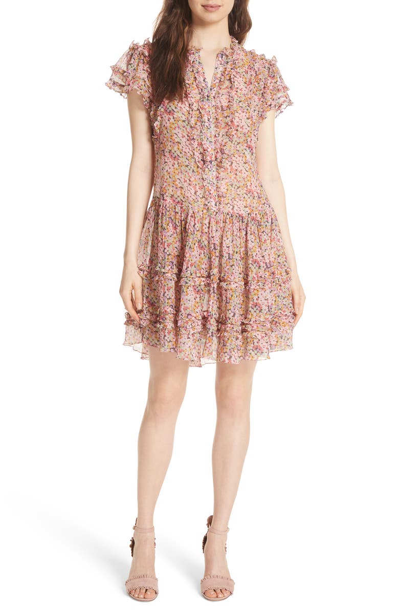 Rebecca Taylor Margo Ruffled Floral Drop Waist Dress, Main, color, 