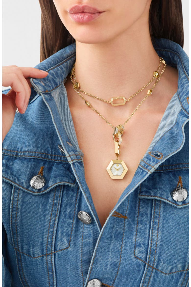 $nake Hexagon Pendant Y-Necklace Watch, 28mm, Alternate, color, IP YELLOW GOLD