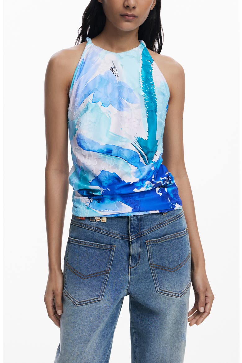 Sleeveless Abstract Print Top, Main, color, BLUE