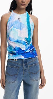 Desigual Sleeveless Abstract Print Top