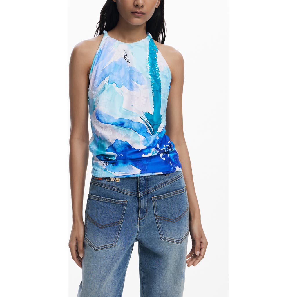 Desigual Sleeveless Abstract Print Top In Blue
