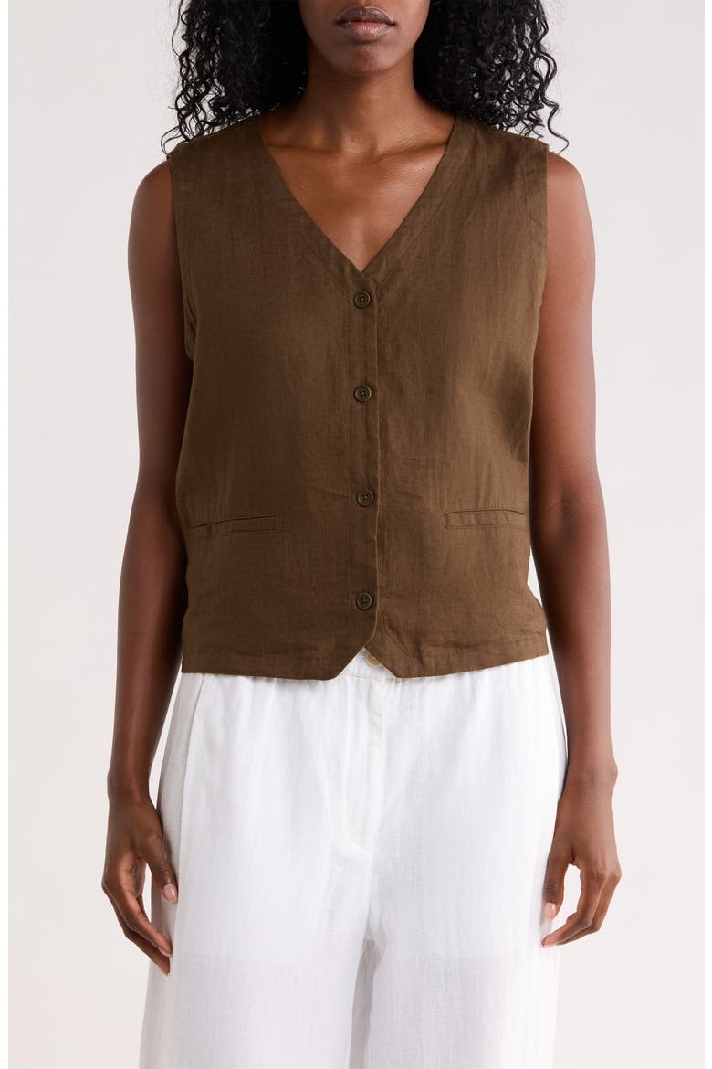 V-Neck Organic Linen Vest, Main, color, BRANCH