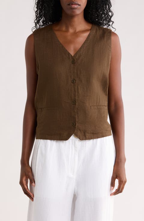 V-Neck Organic Linen Vest