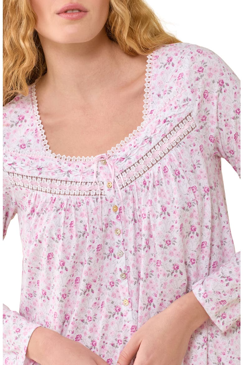 Floral Lace Trim Cotton Nightgown, Alternate, color, WHTDITSY