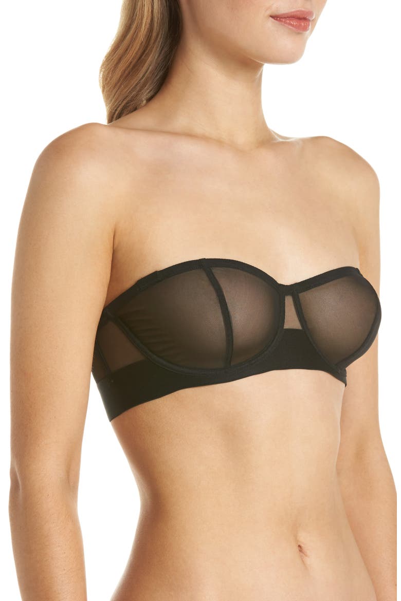 Sheers Strapless Underwire Bra, Alternate, color, BLACK