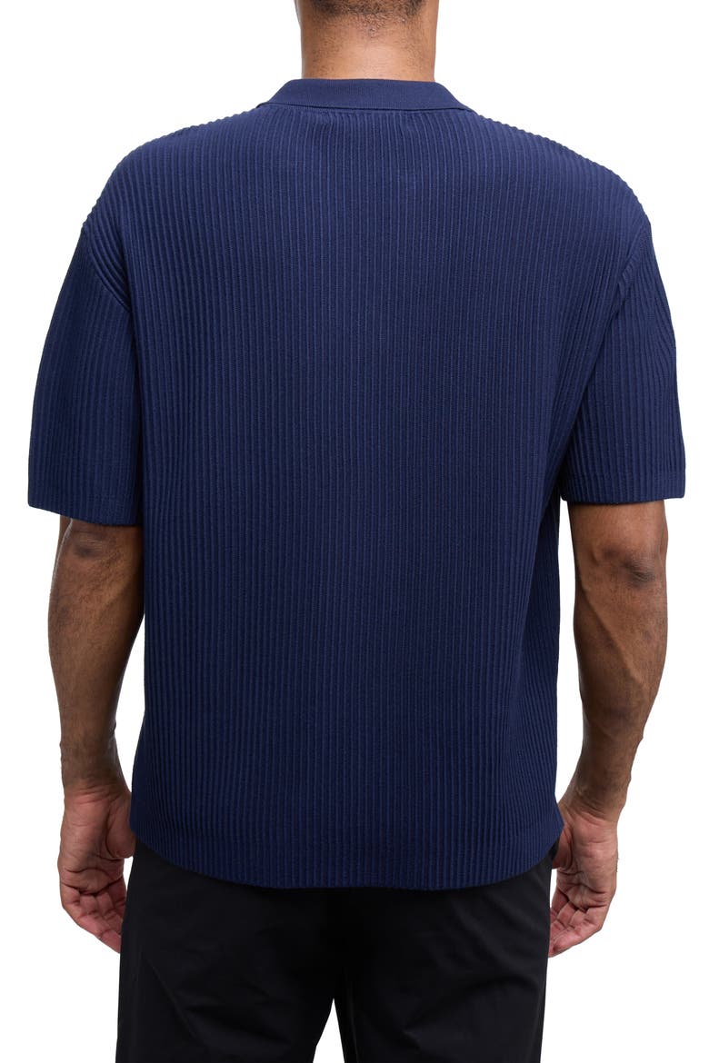 Ribbed Knit Camp Shirt, Alternate, color, NAVY