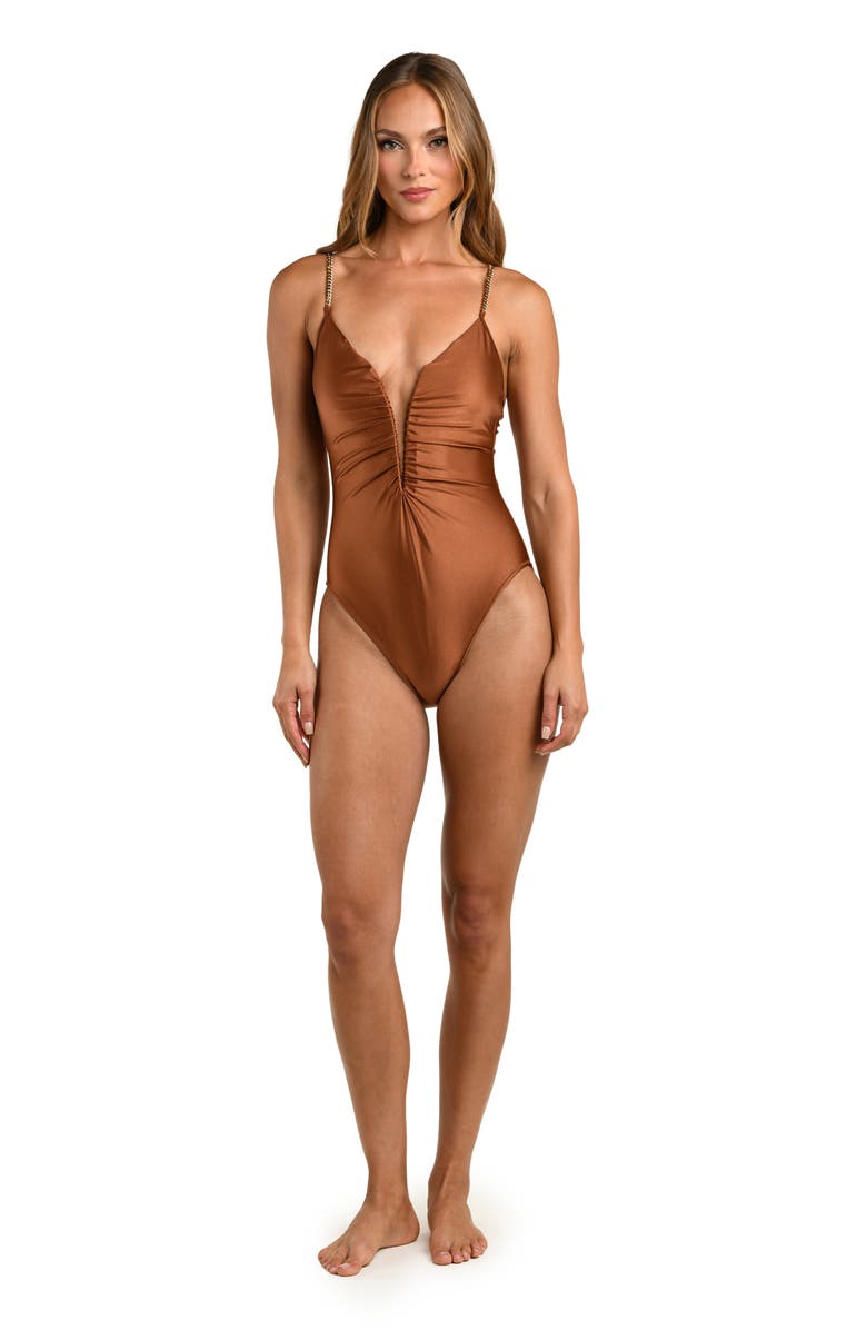 L'AGENCE Lilou Shimmer V-Wire One-Piece Swimsuit, Alternate, color, Bronze