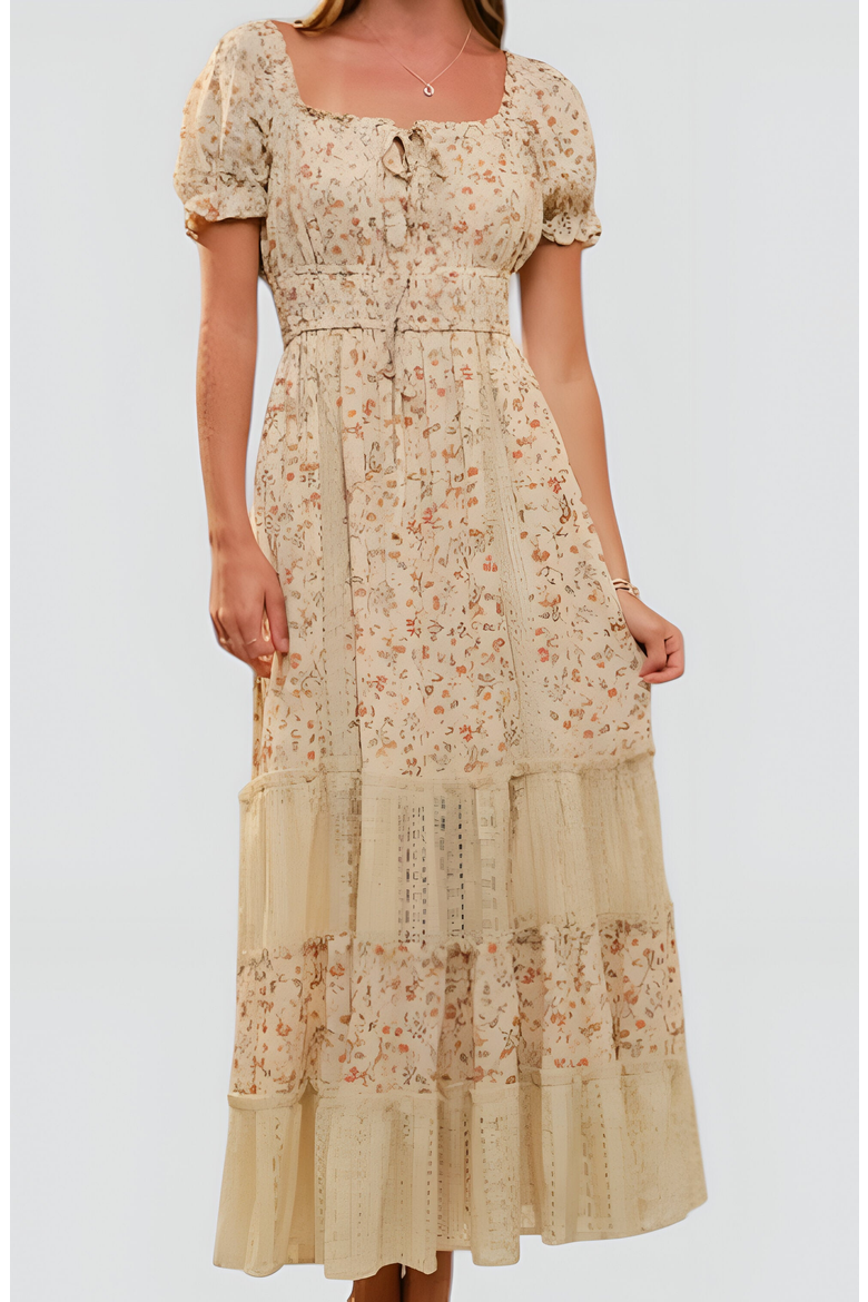 Floral Maxi Dress with Puff Sleeves Smocked Waist and Tiered Skirt, Alternate, color, Floral