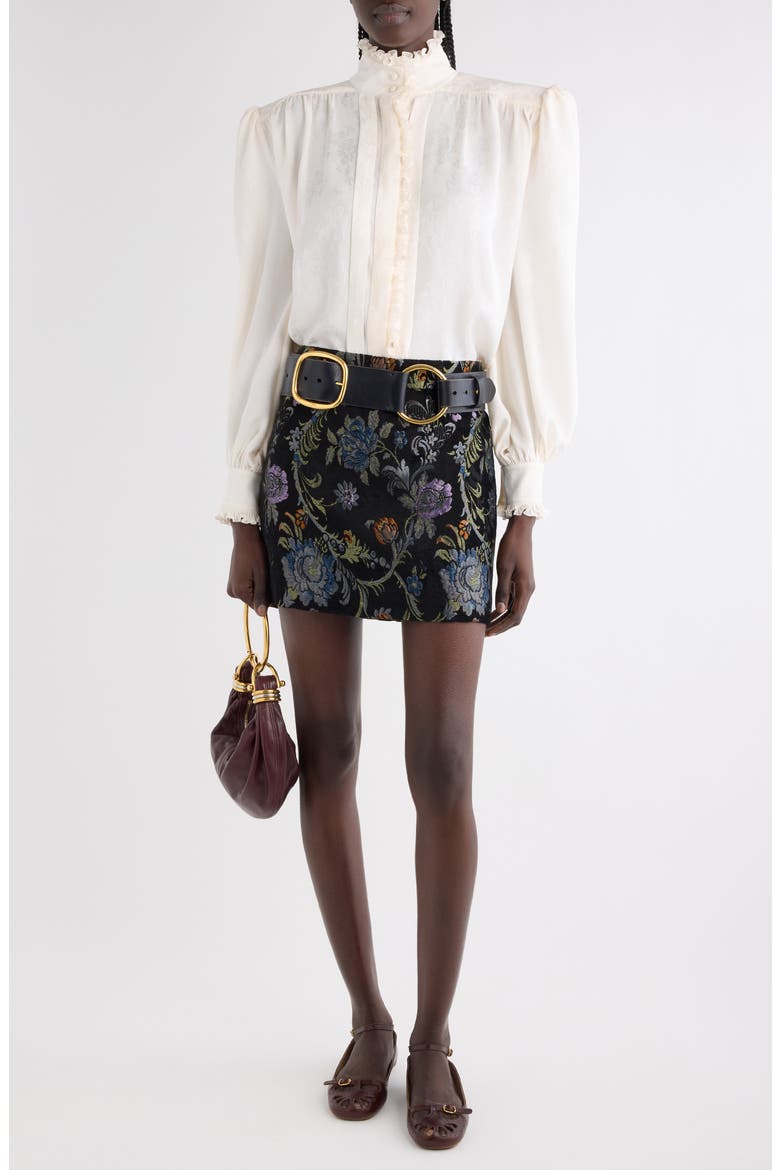 Floral Long Sleeve Organic Silk Button-Up Top, Alternate, color, ICONIC MILK