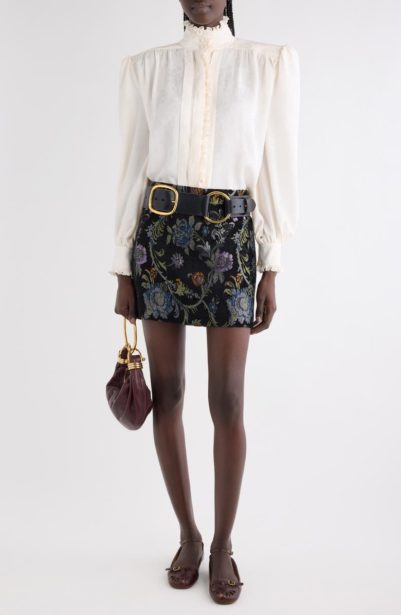 Chloé Floral Long Sleeve Organic Silk Button-Up Top, Alternate, color, Iconic Milk